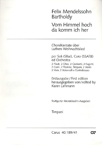 Vom Himmel hoch für SBAR Soli, SSATB Chor und Orchester