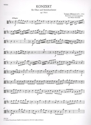 Concerto D-Dur op.7,6 für Oboe und Streichorchester