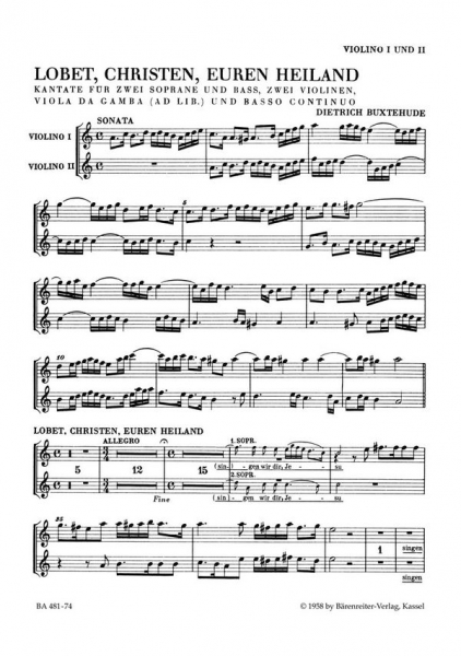 Lobet, Christen, euren Heiland für 2 Soprane und Bass, 2 Violinen, Viola da Gamba ad lib und Bc