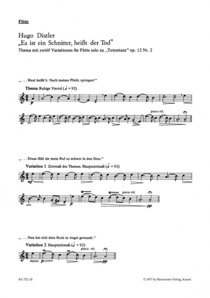 Totentanz op.12,2 Thema mit 12 Variationen zur Motette