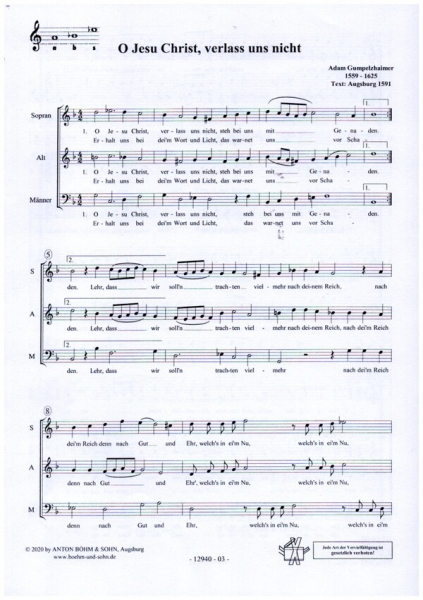 O Jesu Christ, verlass uns nicht für gem Chor a capella