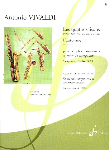 Concerto op.8,3 pour violon et orchestre pour saxophone soprano et 4 saxophones (SATBar)