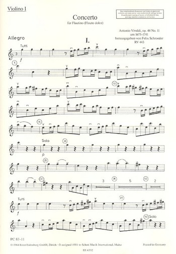 Konzert C-Dur op.44,11 RV443 für Flautino und Streichorchester