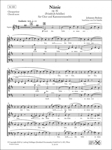 Nänie op.82 für gem Chor und Kammerensemble