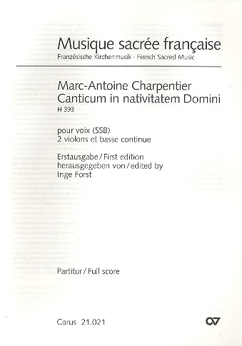 Canticum in nativitatem Domini H393 für 3 Stimmen (gem Chor), 2 Violinen und Bc