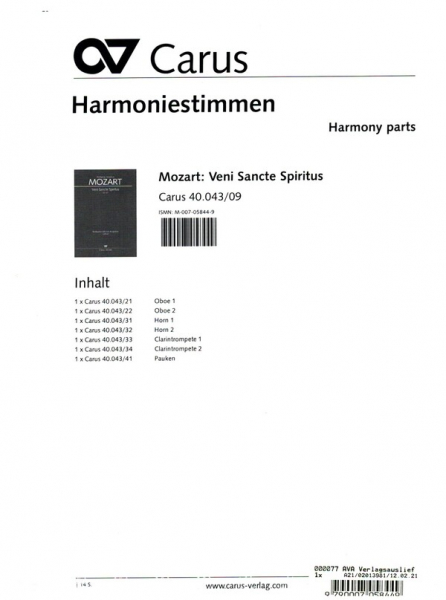Veni sancte spiritus KV47 für Soli, gem Chor und Orchester