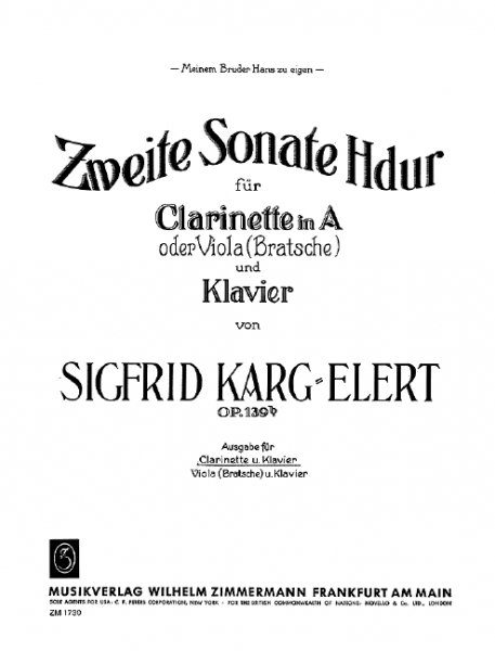 Sonate H-Dur Nr.2 op.139b für Klarinette in A und Klavier