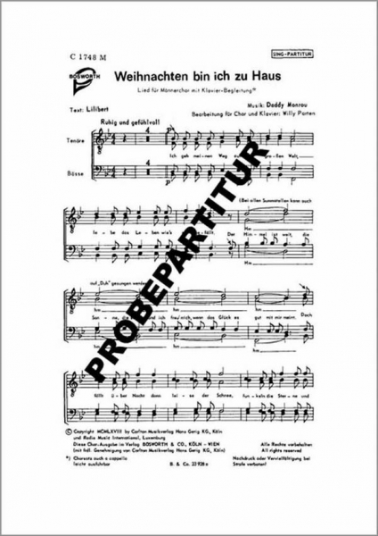 Weihnachten bin ich zu Haus für Männerchor und Klavier
