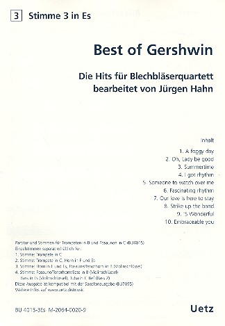 Best of Gershwin für 4 Blechbläser (Ensemble) 3. Stimme in Es (Horn)