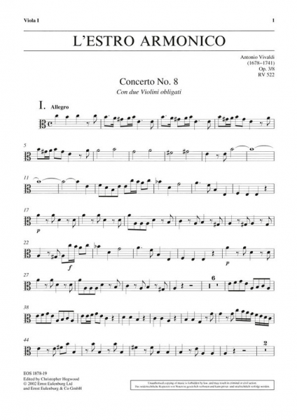 Konzert a-Moll op.3,8 L&#039;Estro Armonico RV522 für 2 Violinen, Streicher und Bc