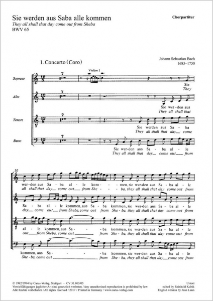 Sie werden aus Saba alle kommen KANTATE NR. 65, BWV 65