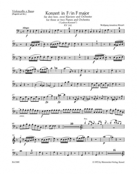 Konzert F-Dur KV242 für 2 oder 3 Klaviere und Orchester
