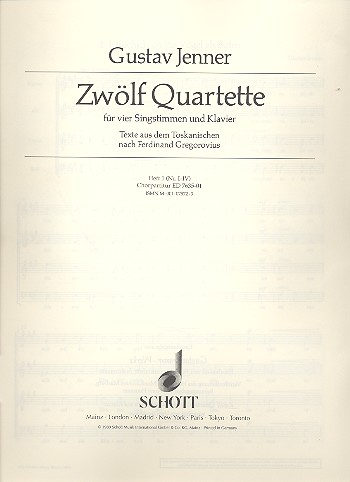 12 Quartette Band 1 (Nr.1-4) für 4 Singstimmen und Klavier