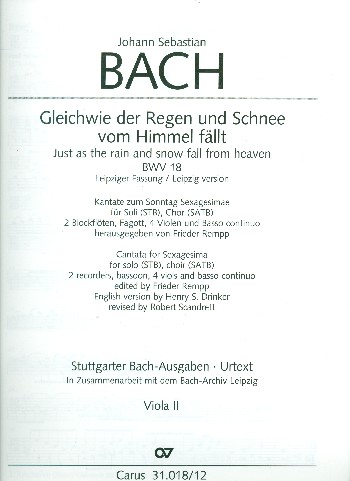 Gleichwie der Regen und Schnee vom Himmel fällt Kantate Nr.18 BWV18