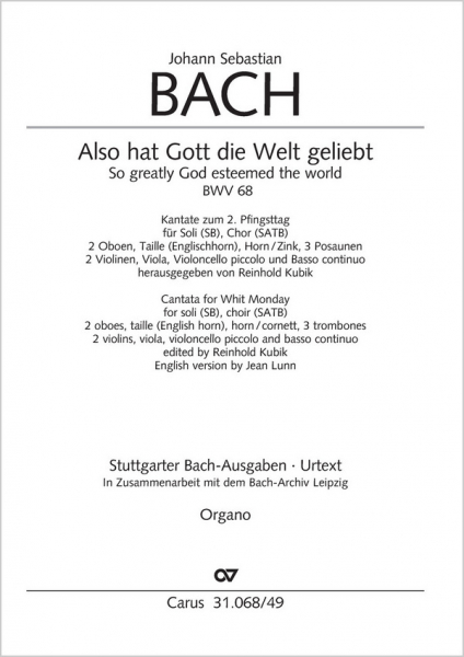 Also hat Gott die Welt geliebt Kantate nr.68 BWV68