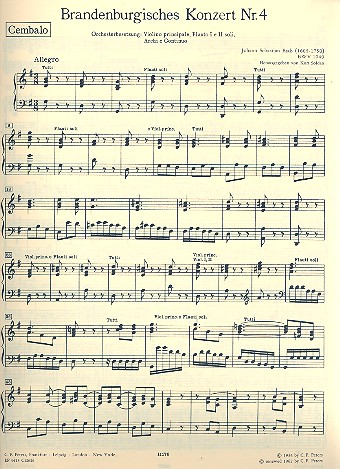 Brandenburgisches Konzert Nr.4 G-Dur BWV1049 für 2 Blockflöten, Violine, Cembalo und Streicher
