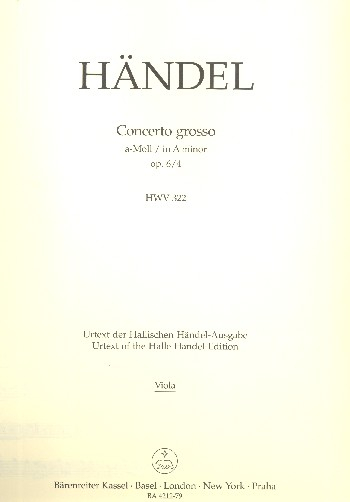 Concerto grosso a-Moll op.6,4 HWV322 für Orchester