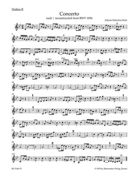 Concerto in g minor reconstructed from BWV1056 for violin, strings and basso continuo