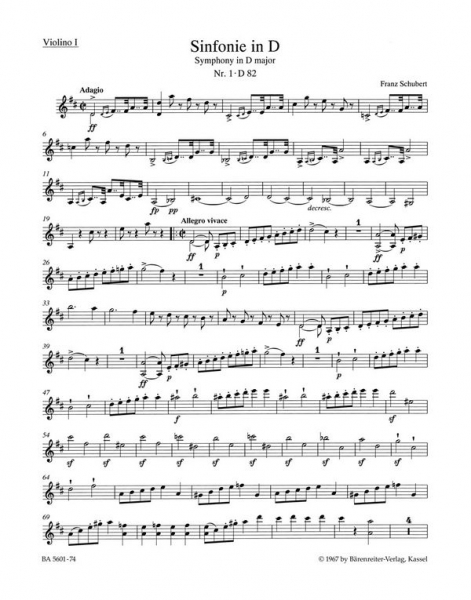 Sinfonie D-Dur Nr.1 D82 für Orchester