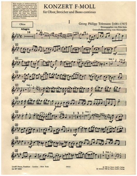 Konzert f-Moll für Oboe, Streicher und Bc