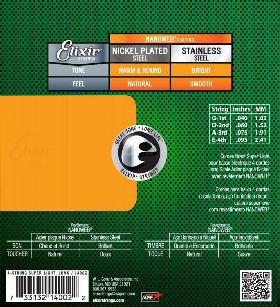 Saitensatz Elixir 14002 Nanoweb Super Light Long Scale