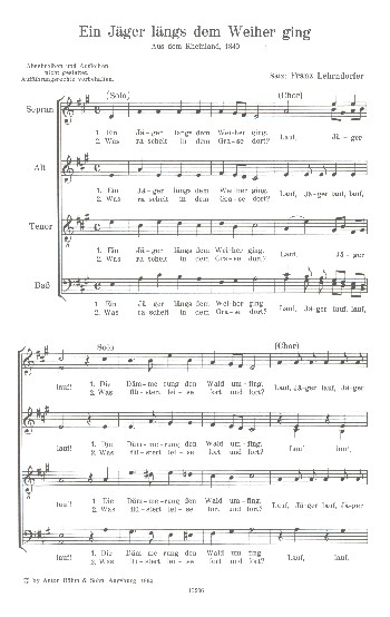 Ein Jäger längs dem Weiher ging für gem Chor a cappella