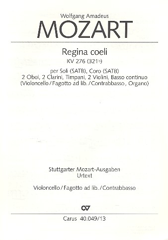 Regina coeli KV276 für Soli (SATB), Chor und Orchester
