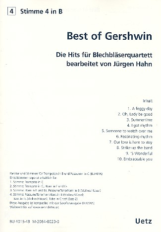 Best of Gershwin für 4 Blechbläser (Ensemble) 4. Stimme in B (Posaune/Tenorhorn/Bass)