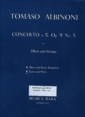 Concerto à cinque C major op.9,5 for oboe and strings
