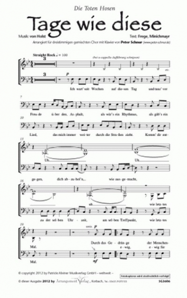 Tage wie diese für gem Chor (SAM) und Klavier
