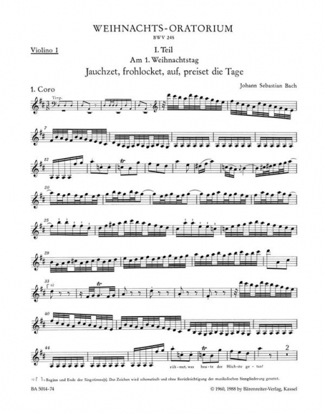 Weihnachtsoratorium BWV248 für Soli, Chor und Orchester