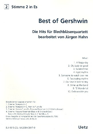 Best of Gershwin für 4 Blechbläser (Ensemble) 2. Stimme in Es (Horn)