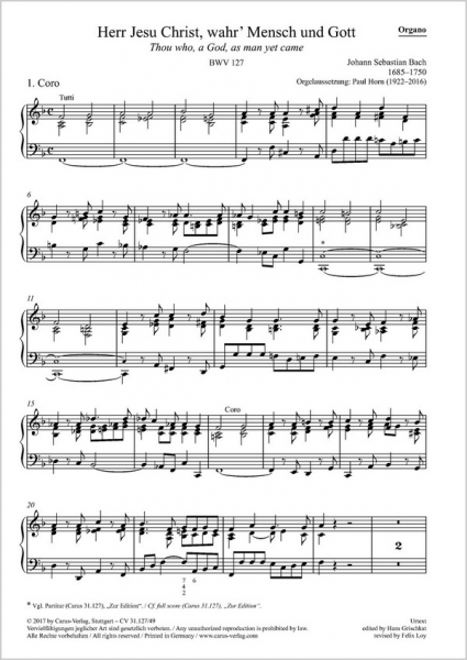 Herr Jesu Christ wahr&#039; Mensch und Gott Kantate Nr.127 BWV127