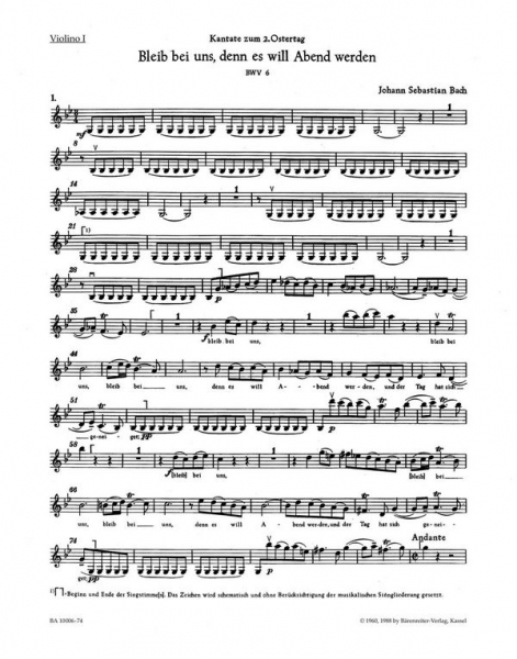 Bleib bei uns denn es will Abend werden Kantate Nr.6 BWV6