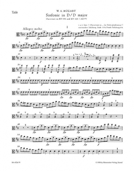 Sinfonie D-Dur KV196 für Orchester