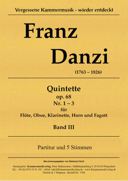 3 Bläserquintette op.68 Nr. 1 -3 in A, F und d Flöte, Oboe, Klarinette (B), Horn(F) und Fagott