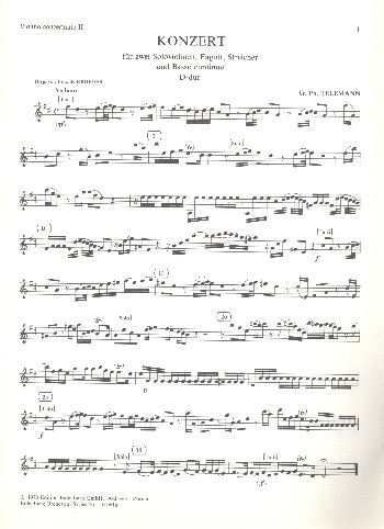 Konzert D-Dur TWV 53:D4 für 2 Violinen, Fagott, Streicher und Bc