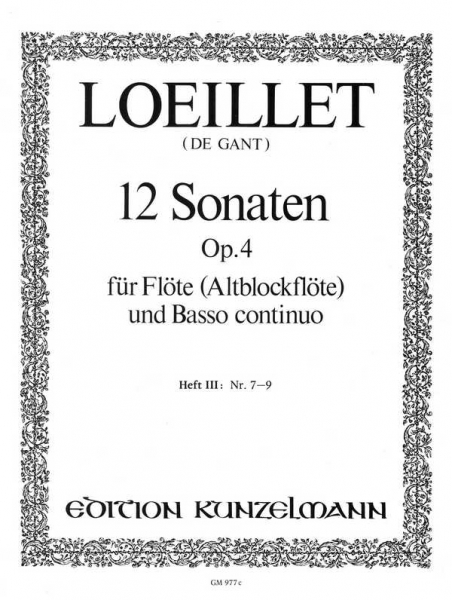 12 Sonaten op.4 Band 3 (Nr.7-9) für Flöte (Altblockflöte) und Bc