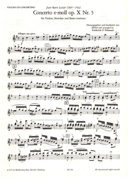 Konzert e-Moll op.10,5 für Violine, Streicher und Bc