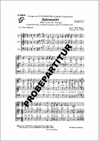 Sehnsucht für gem Chor und Klavier