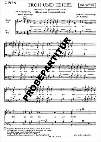 FROH UND HEITER für SATB Chor und Klavier
