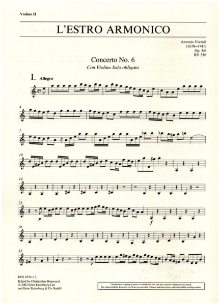 Konzert a-Moll L'Estro Armonico op.3,6 RV356 für Violine, Streicher und Bc