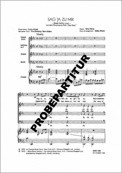 Sag ja zu mir für gem Chor und Klavier
