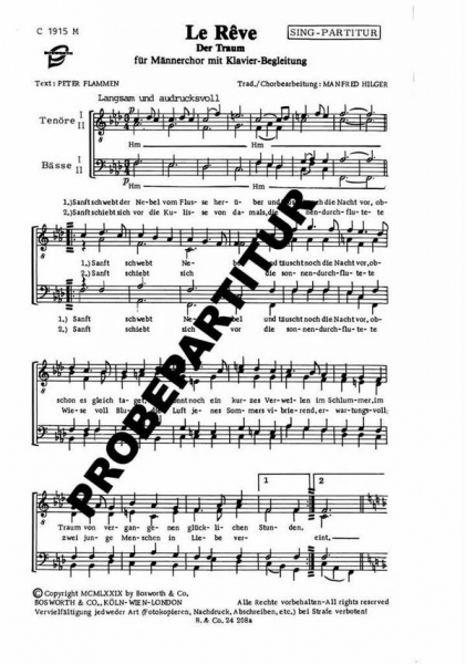 LE REVE (DER TRAUM) für Männerchor und Klavier