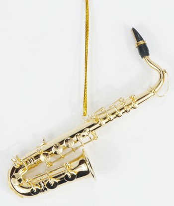 Saxophon 12,5 cm vergoldet mit Schlaufe zum Aufhängen