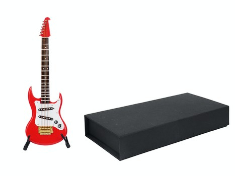Elektrische Gitarre rot 17 cm mit Standfuß und Geschenkbox