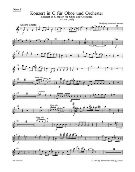 Konzert C-Dur KV314 für Oboe und Orchester