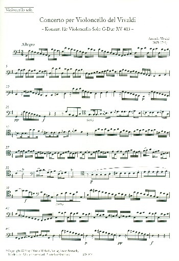 Konzert G-Dur Nr.16 RV413 für Violoncello solo, 2 Violinen, Viola und Bc