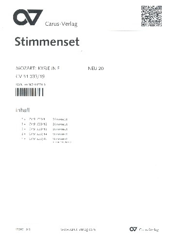 Kyrie F-Dur KV33 für Chor, Streicher und Orgel