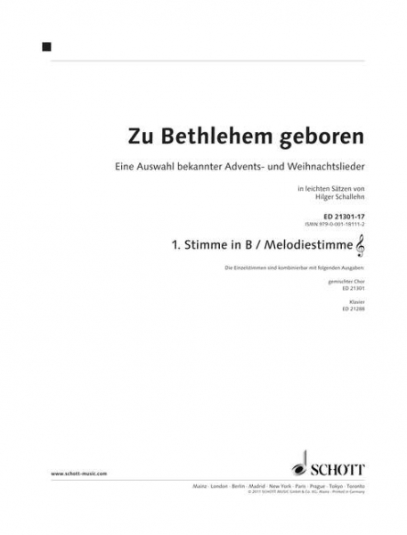 Zu Bethlehem geboren für gem Chor und Klavier (Instrumente ad lib)